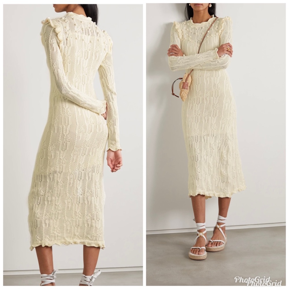 Ulla Johnson white Pointelle knit dress with nude chemise inside large new with